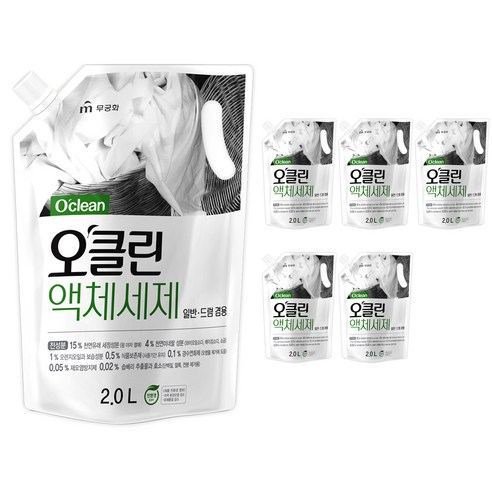 무궁화 오클린 액상 세탁세제 리필, 2L, 6개
