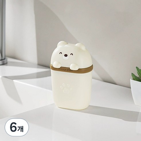더자카 휴대용 곰돌이 비누케이스, 화이트, 6개