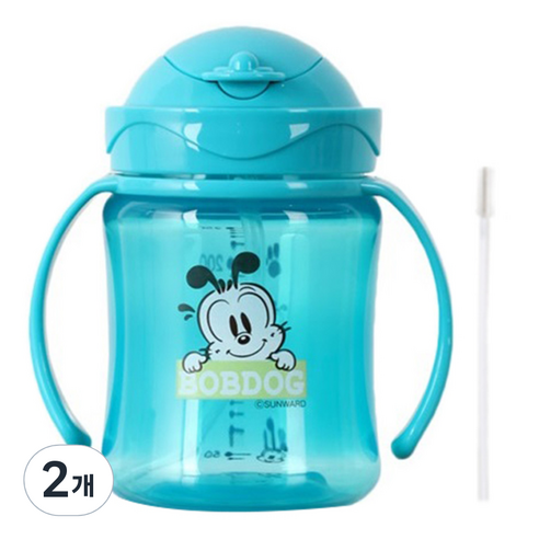 리틀밥독 플립 컬러 빨대컵 250ml, 블루, 2개