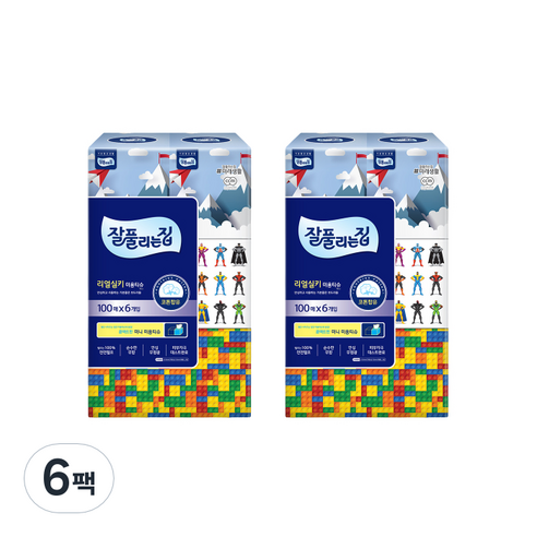 잘풀리는집 천연펄프 리얼실키 미니 각티슈 100매, 6개입, 6팩