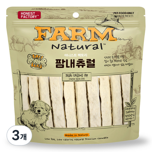 FARM 강아지 내츄럴 크런치스틱 발포 덴탈껌 M 13p, 360g, 3개, 우유