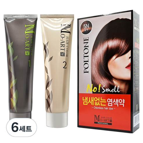 MOART 헤어컬러 새치 염모제 1제 + 2제 세트, 5N 갈색, 6개
