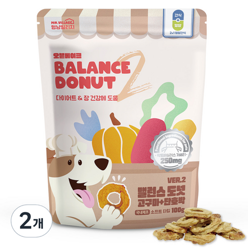 멍냥빌리지 강아지 밸런스도넛, 2개, 100g, 고구마 단호박