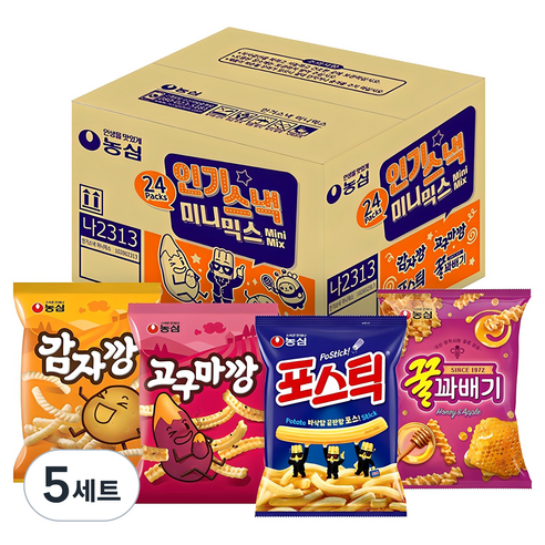 농심 인기스낵 미니믹스, 꿀꽈배기 6p + 포스틱 6p + 감자깡 6p + 고구마깡 6p, 5세트