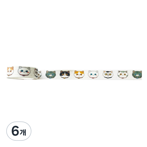 특별한상점 DIY 다이어리꾸미기 테이프스티커 15mm x 5m, 고양이 얼굴, 6개