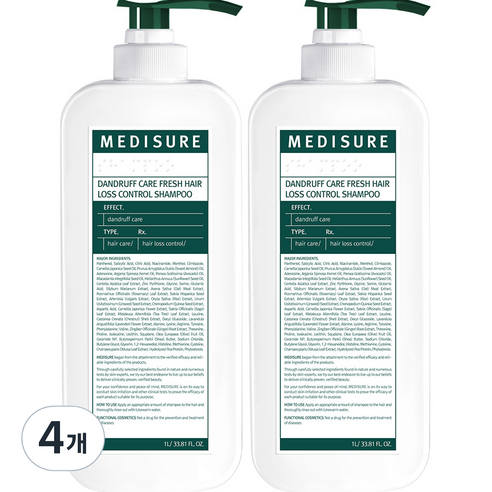 메디슈어 비듬케어 프레쉬 탈모 샴푸, 1000ml, 4개