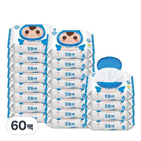 순둥이 프리미엄 무향 휴대 아기물티슈 캡형, 20매, 60팩