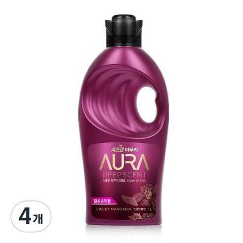 AURA 딥센트 섬유유연제 스윗만다린, 1L, 4개