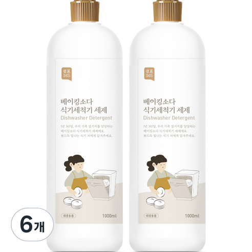 쉼표365 베이킹소다 식기세척기 액체 세제, 1000ml, 6개