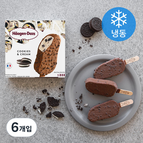 하겐다즈 쿠키앤크림 아이스크림바 (냉동), 80ml, 6개입