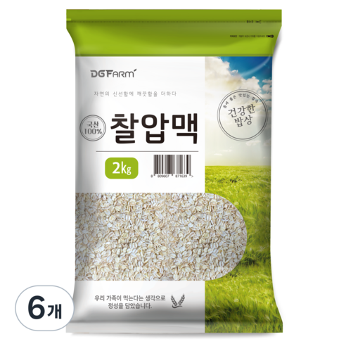 건강한밥상 국산 찰압맥, 2kg, 6개