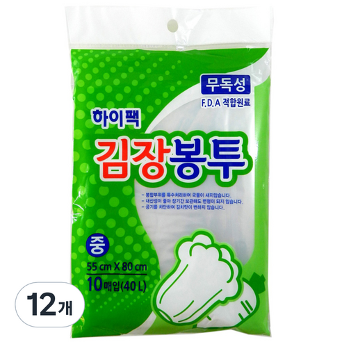 하이팩 김장봉투 중 40L, 중형(약10포기), 10개입, 12개