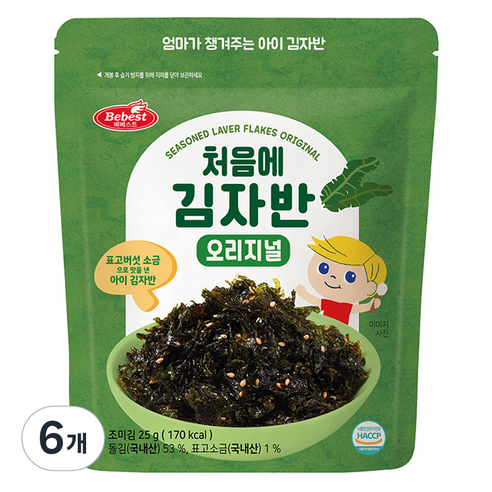 베베스트 유아용 처음에 김자반, 오리지널, 25g, 6개