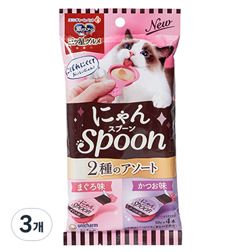 유니참긴노스푼 고양이 냥스푼 간식 4p, 혼합맛(참치/가다랑어맛), 40g, 3개