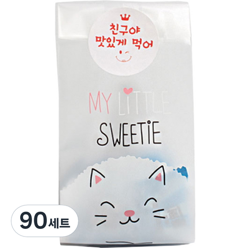 피크닉하우스 반투명 쿠키봉투 냥이 + 친구야 스티커, 혼합 색상, 90세트