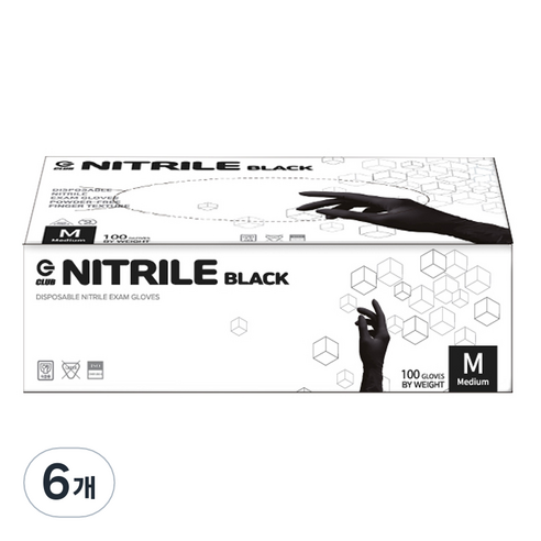 지클럽 니트릴 장갑 100p, 블랙, 중(M), 6개