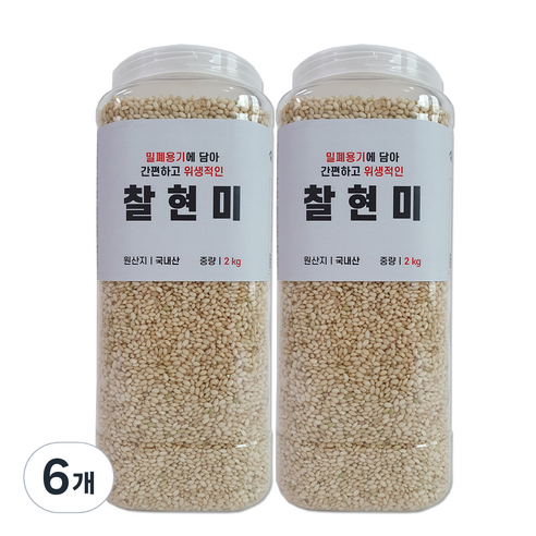 대한농산 통에담은 찰현미, 2kg, 6개