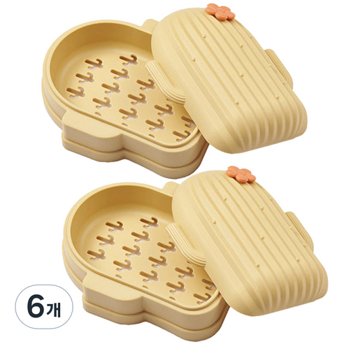 더자카 선인장 물빠짐 비누통 비누받침대, 옐로우, 6개