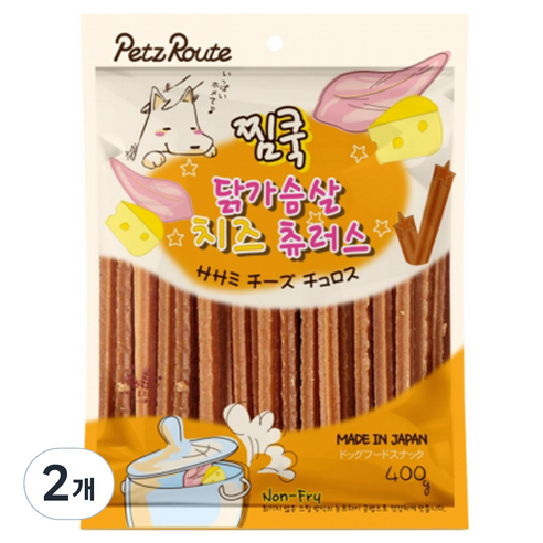 펫츠루트 찜쿡 츄러스 반려견 간식 400g, 닭가슴살 + 치즈 혼합맛, 2개