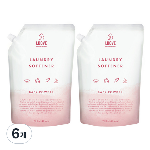 아이보브 유아용 고농축 섬유유연제 베이비파우더 리필, 6개, 1200ml