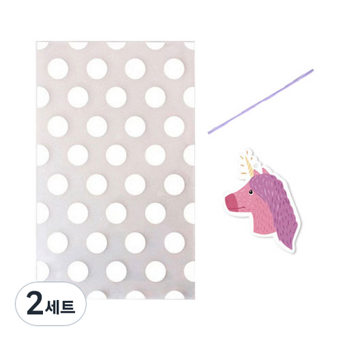 인디케이 상상의 나라 유니콘 택 25p + 타이 25p + 도트 비닐봉투 중 25p 세트, 혼합색상, 2세트