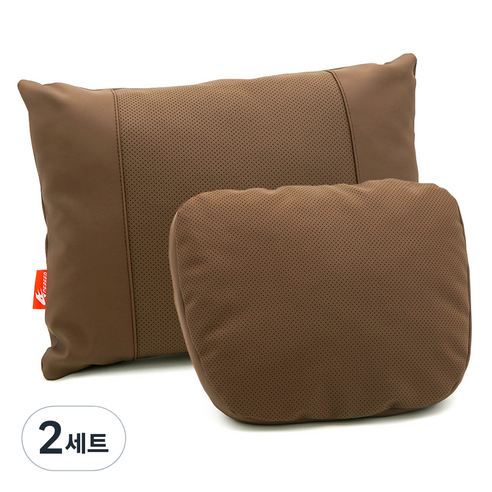 에이스피드 S급 가죽시리즈 차량용 목쿠션 + 허리쿠션 세트, 모카, 2세트