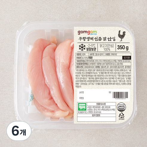 곰곰 무항생제 인증 닭 안심 (냉장), 350g, 6개