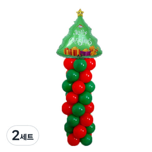 와우파티코리아 메리크리스마스 기둥 혼합풍선세트, 스마일 선물트리, 2세트