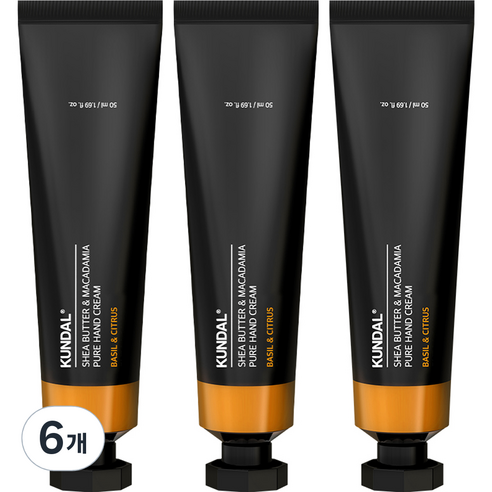 쿤달 시어버터 앤 마카다미아 퓨어 핸드크림 아로마에디션 바질앤시트러스, 50ml, 6개