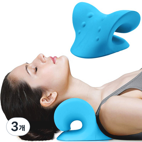 므뮤 목이편한 기능성 스트레칭 수면 C커브 낮은 목베개, 블루, 3개