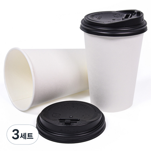 대성산업 무인쇄 종이컵 380ml x 100p + 검정 개폐형 뚜껑 100p 세트, 3세트