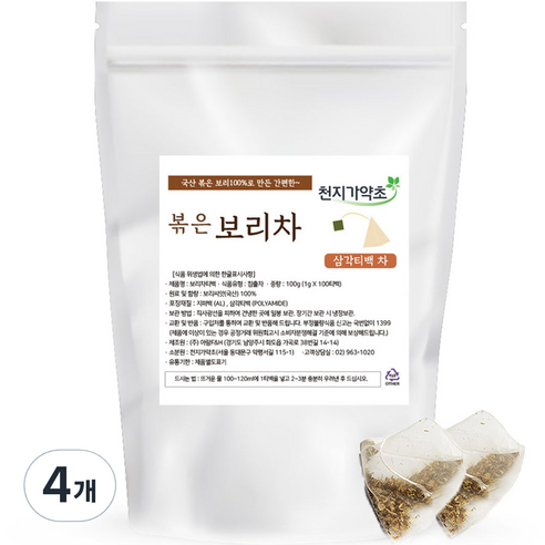천지가약초 국내산 보리차 티백, 1g, 100개입, 4개