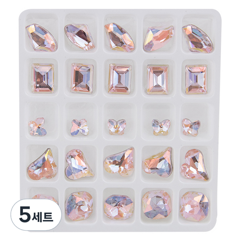 크리스탈 데코파츠 5종 x 5p 세트, 5세트, 루비핑크