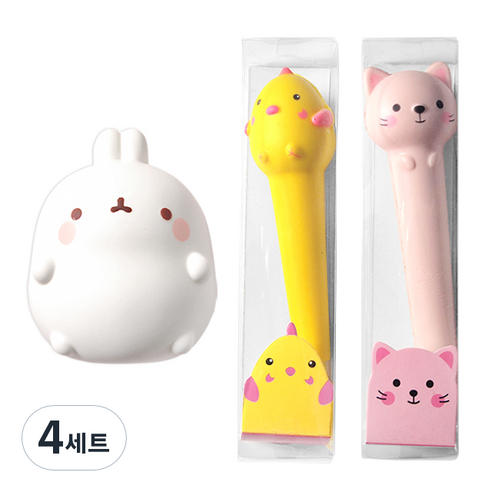 귀염 몰랑 스퀴시 + 스퀴시 중성펜 2p 세트, 몰랑이(스퀴시), 랜덤발송(중성펜), 4세트