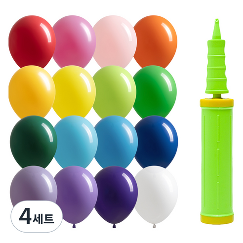 조이파티 조이벌룬 레인보우 풍선 25cm 100p + 손펌프 세트, 풍선(랜덤발송), 손펌프(라임그린), 4세트