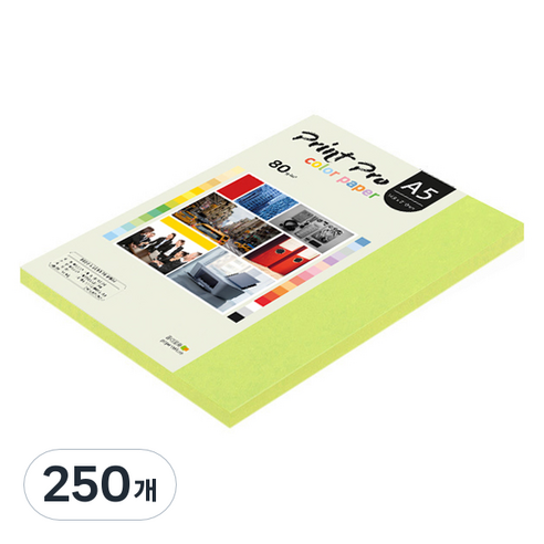 종이문화 프린트프로 칼라복사지 80g No 09 브라이트그린, A5, 250개