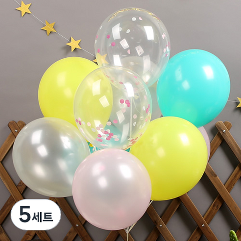 파티해 스위트 컨페티풍선 20p + 손펌프 랜덤발송 +컬링리본 + 스펀지닷 세트, 파스텔, 5세트