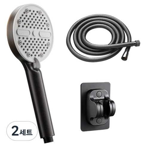 원이네 5단 강력 부스터 와이드 샤워기 세트, 블랙, 2세트