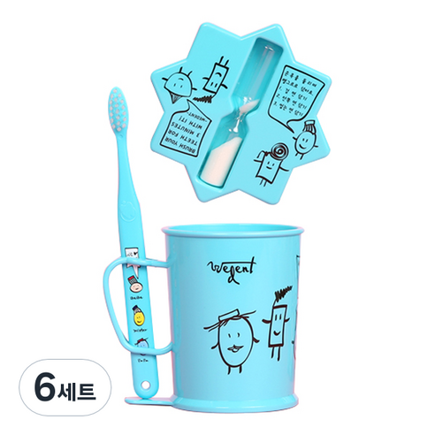 위덴 어린이 칫솔 3~5세 + 양치컵 + 모래시계 세트 스카이, 6세트