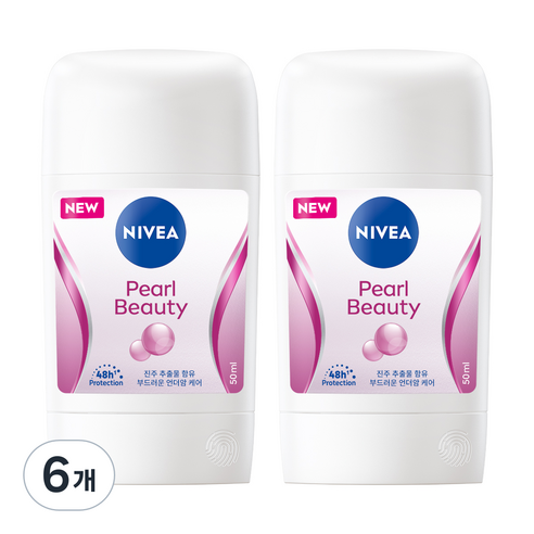 니베아 펄 앤 뷰티 데오드란트 스틱, 50ml, 6개