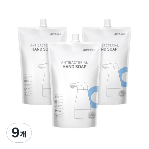 퓨어닷 유아 핸드워시, 무향, 9개, 500ml
