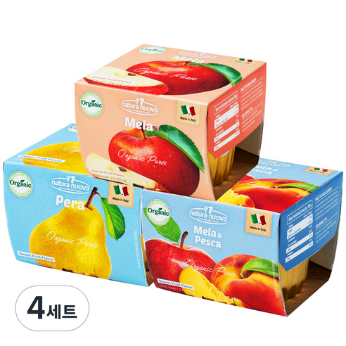 네츄럴누바 생과일 퓨레 새콤팩 200g x 3종 세트, 배, 복숭아, 사과, 4세트