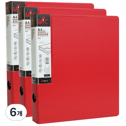 VIC 신소재 D링 바인더 3cm 3공, 적색, 6개