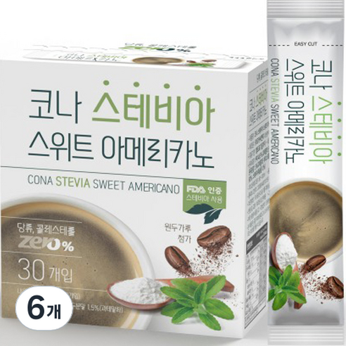 모카씨엔티 코나 스테비아 스위트 아메리카노 커피믹스, 2g, 30개입, 6개