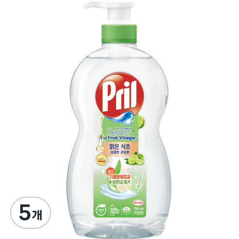 프릴 맑은식초 주방세제 상큼한 라임향, 700ml, 5개