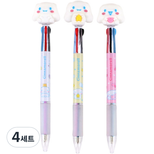 산리오 시나모롤 피규어 3색 볼펜 3종 세트 0.7mm, 혼합색상, 4세트