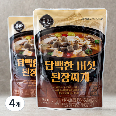 올반 키친 담백한 버섯 된장찌개, 480g, 4개
