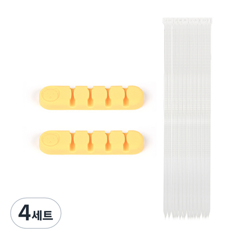 브리스크스타일 컴퓨터 멀티탭 케이블픽스 2p + 케이블타이 대형 90p 세트 옐로우, 4세트