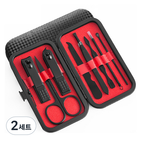 킹스로드 네일 패디 손톱깎이 8종 세트, 2세트, 올블랙
