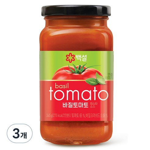 백설 바질 토마토 파스타소스, 3개, 365g